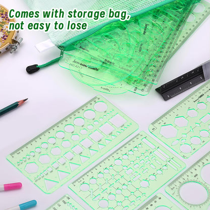18 Pcs Geometric Drawings Templates, Drawing Stencils, Drawings Tools, Stencils for Drawing, Drafting Stencil with a Storage Bag for Architecture, Studying, Office, Designing