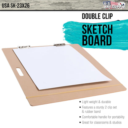 U.S. Art Supply 23" x 26" Artist Sketch Tote Board - Lightweight Hardboard Drawing Board with Handle, Clip & Rubber Band for Art, Sketching, Travel, Studio