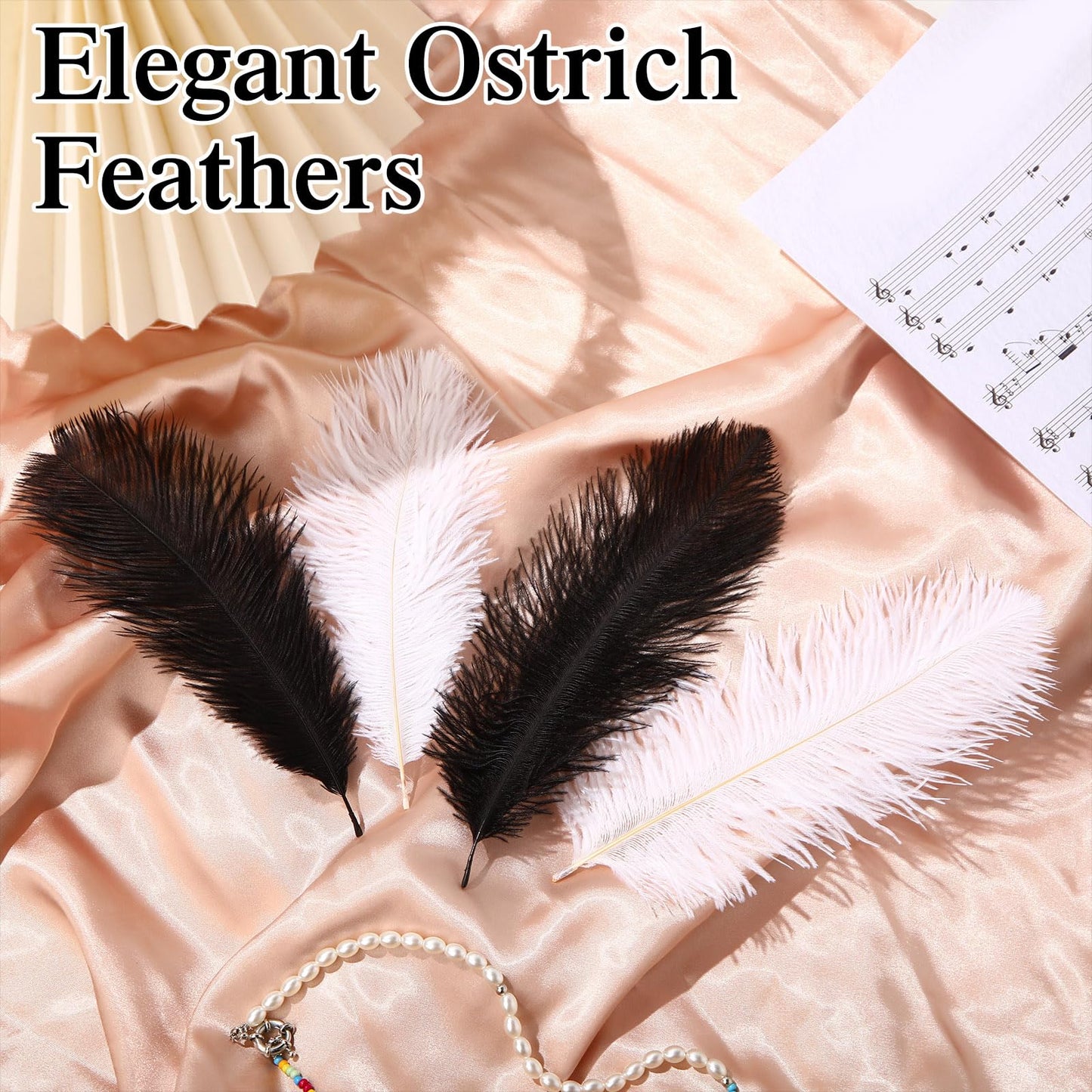 Crowye 100 Pcs Ostrich Feathers Bulk for Centerpieces Craft Ostrich Feathers for Masquerade Vase Wedding Party Home Costume Decorations (6-8 Inch,Black,White)