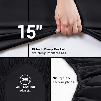 Utopia Bedding Twin Fitted Sheet - Deep Pocket Soft Microfiber - Fade Resistant & Easy Care | Black