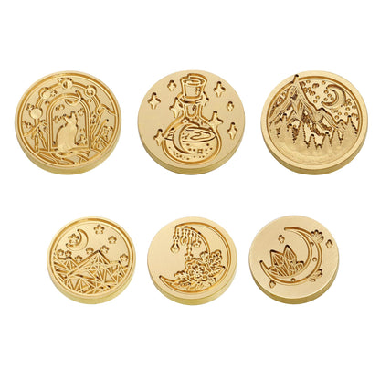 SWANGSA Wax Seal Stamp Set, Vintage 6 Pieces Moon Series Sealing Stamp Heads and 1 Wooden Handle Wax Seal Kit