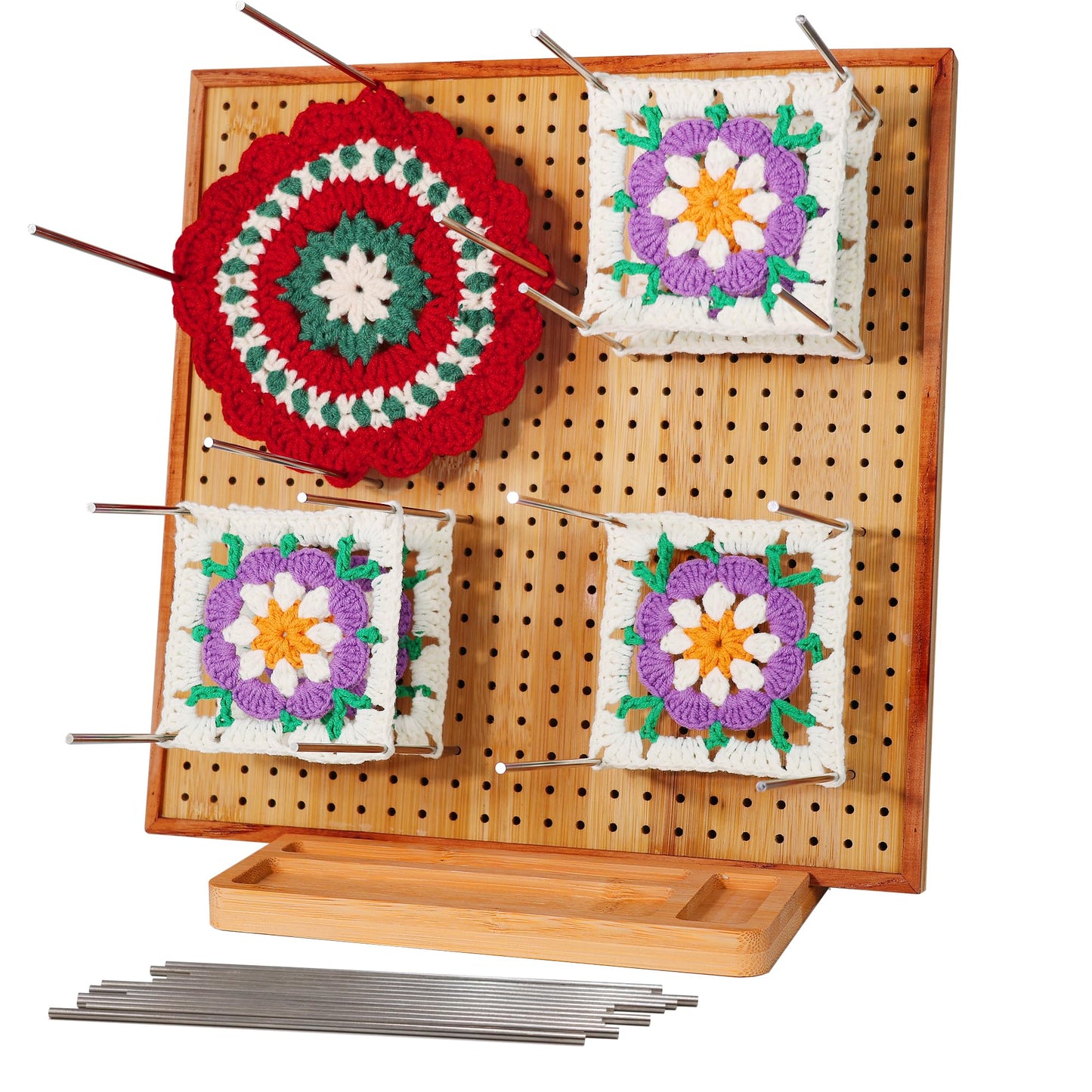 HHSarioneiro 11.8" Crochet Blocking Board with 16 Pins/Pegs, Granny Square Blocking Boards for Crochet Projects, Wooden Crocheting Accessories Gifts for Crocheters