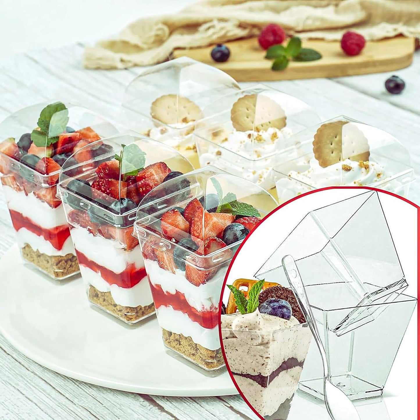 4M's 100 Pack 5 oz (100) Plastic Dessert Cups with Lids, Yogurt Parfait/Appetizer Cup with Lids for Party, Mini Dessert