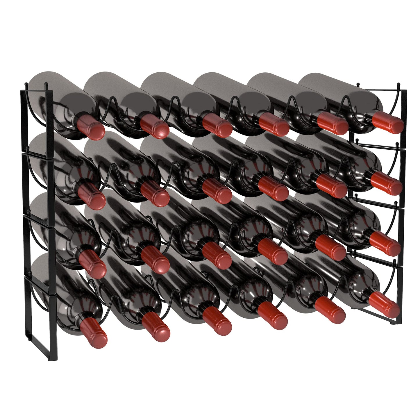 TONLEA 4 Tier Wine Rack - 3-in-1, Stackable, 24-Bottle Wine Storage Rack for Cabinet or Pantry (Dark Black, Version 3.0)