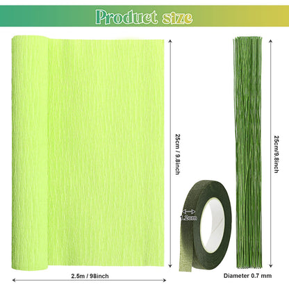 Gersoniel 57 Pcs Crepe Paper Flower DIY Kits 6 Rolls 35g Papel Crepe Sheets 50 Pcs Floral Iron Wire 10 Inch x 8 Feet 1 Roll 50 Meter for Birthday Party Wedding(Green Series)