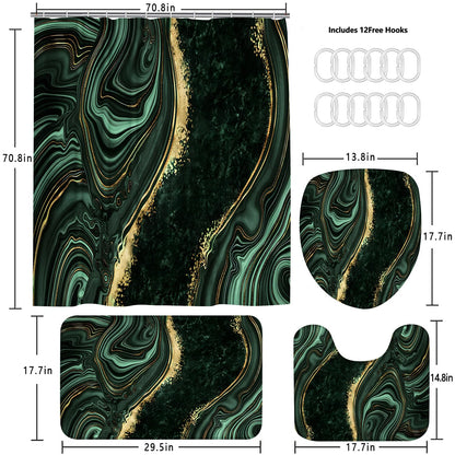 Nkzply 4 Pcs Green Marble Shower Curtain Sets with Rugs Gold Bathroom Sets with Shower Curtain and Rugs Modern Abstract Bathroom Decor Accessories Shower Curtains for Bathroom Toilet Lid Cover