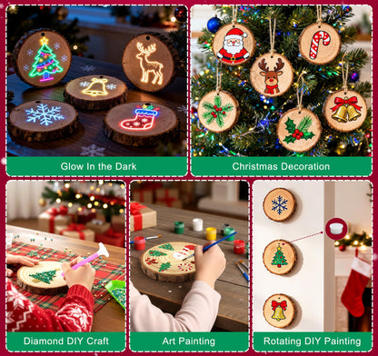 Timburst Unfinished Wood Slices Ornaments, 171pcs All-in-One Kids Painting Crafts, Glow in the Dark Wooden Craft Kit with Pre-Drilled Holes, Arts and Crafts for Girls Boys Ages 6+ Birthday Gift