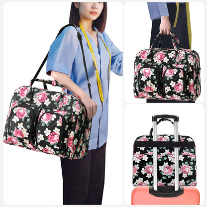 Teamoy Sewing Machine Carrying Case, Sewing Machine Tote with Bottom Wooden Board Pad for Most Standard Sewing Machines and Accessories, Peony