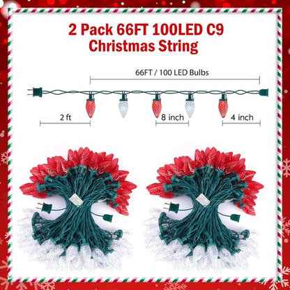 Brightown C9 LED Christmas String Lights - 200 LEDs, 132ft Waterproof Outdoor Decor | Red & White