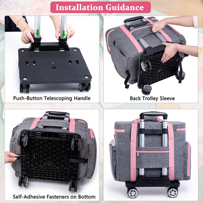 AMOIGEE Rolling Tote Bag with Wheels and Handle, Sewing Machine Case, Craft Organizer Tote for Scrapbooking Storage, Teacher Rolling Bag, Craft Supply Storage, Art Bag, Rolling Cart for Teachers