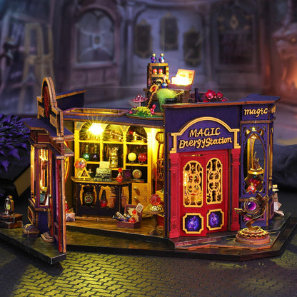 Plustopoy DIY Miniature House Kit: 3D Wooden Puzzle Miniature Kit with LED Light, Magic Station Tiny Model Mini House Building Kit for Adults Teens, Creative Gift Book Nook DIY Adults Craft Kits