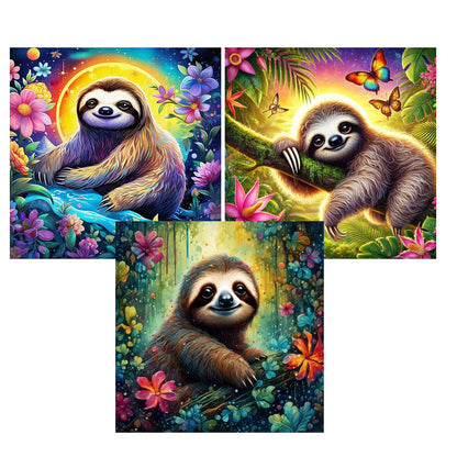 Paint by Numbers for Adults and Kids Beginner, 3 Pack Flower Sloth Painting by Number Kits On Canvas, Number Artist Paint by Number Kit DIY Acrylic Paints, Home Wall Decor Gift 12X12 inch