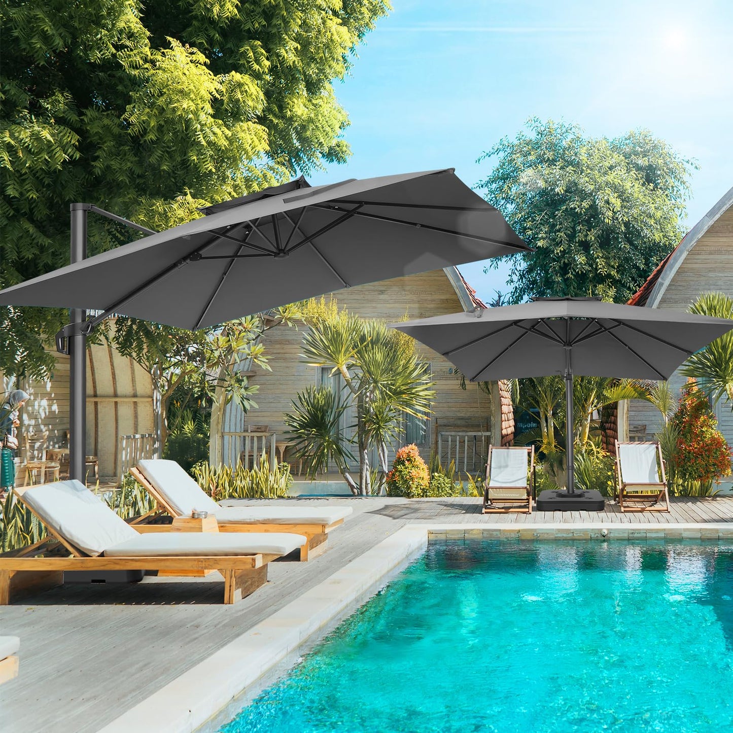 HOTIME 10x10ft Patio Umbrella Cantilever Umbrella Double Top - Upgrade and Intensify - 360 Rotation and 5 Angles Adjustment - Aluminum Offset Pool Umbrella Outdoor Umbrellas for Patio Garden Deck Pool