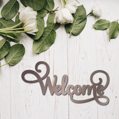 CREATCABIN Welcome Wood Cutout Sign Word Sculpture Wood Sign Unfinished Laser Cut Wooden Welcome Wall Art Decoration Hanging Rustic for Home Porch Wedding Party Classroom Farmhouse 6x12Inch