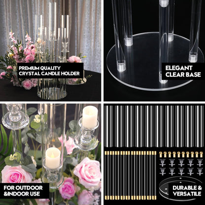 4 Set 5 Arm Acrylic Candle Holder, Mjkeomo 26'' Tall Candelabra Centerpieces for Tables Clear Candlesticks Holder with Lampshade for Housewarming Gift Fireplace Dinner Decor Fit 0.82'' LED Candle