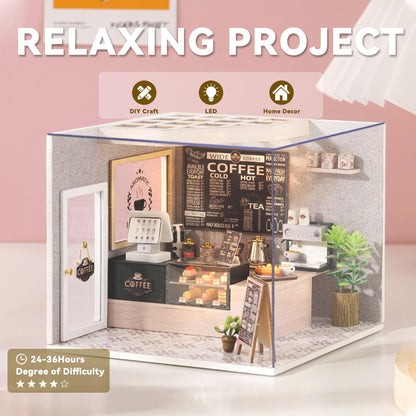Flever DIY Miniature House Kit, Tiny Home Kit with LED Light, Mini House Build Craft Kits for Adults and Teens, Home Decor Creative Gift for Family/Friends (Leisurely Coffee Shop)