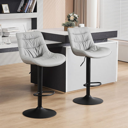 Kidol & Shellder Adjustable Bar Stools Set of 2, Faux Leather Counter Height BarStools with Back, Modern Mid Century Upholstered Bar stools for Kitchen Island Gray