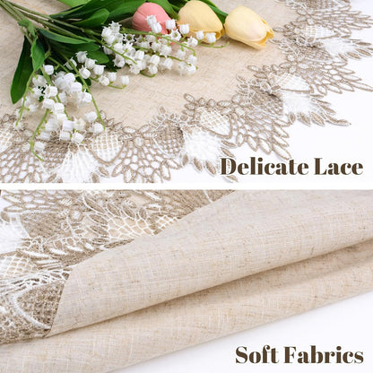 60cm*60cm Polyester Round Doily, Beige Table Cover with Lace Trim, Coffee Table Topper Table Decor Tablecloth