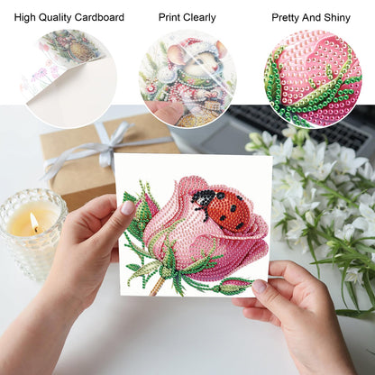 JZHYOAN 6Pcs Ladybug Flower Diamond Painting Greeting Cards DIY Diamond Art Greeting Card with Envelopes for Adults Embroidery Gem Arts and Crafts Card Kit for Birthday Holiday Mosaic Handmade Gift