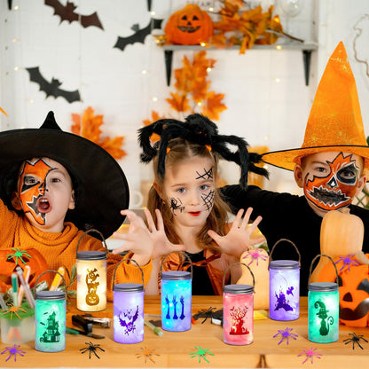 Willinglong 12 Pack Halloween DIY Lantern Jar Halloween Crafts Plastic Jar Craft Kit Decoration Indoor Outdoor Garden Home DIY Art Kit Project for Adult