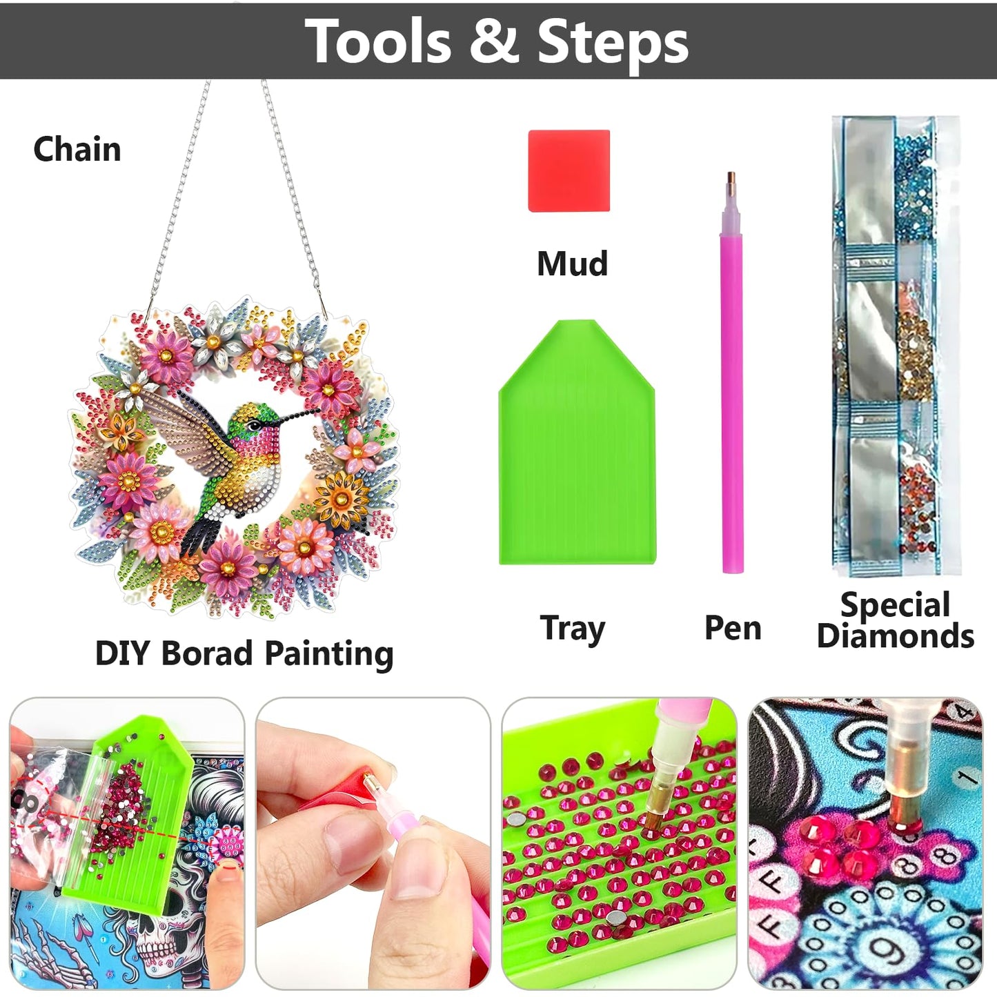 ZeeLionArt Hummingbird Hanging Diamond Art Kits for Adults Pendant Suncatcher, Special Shaped Crystal DIY Pearl Diamond Painting Kits for Adults, Spring Summer Window Wreath Decor 7.6x7.7 Inch