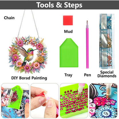 ZeeLionArt Hummingbird Hanging Diamond Art Kits for Adults Pendant Suncatcher, Special Shaped Crystal DIY Pearl Diamond Painting Kits for Adults, Spring Summer Window Wreath Decor 7.6x7.7 Inch