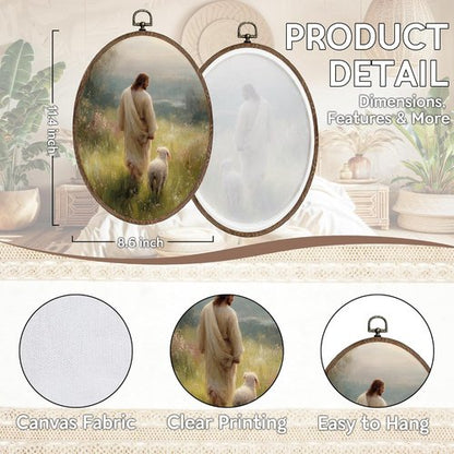 FLAWAFLOMA Jesus and Lamb Oval Wall Art - Rustic Christian Canvas Decor for Home & Church | 8.6x11.4 Inch