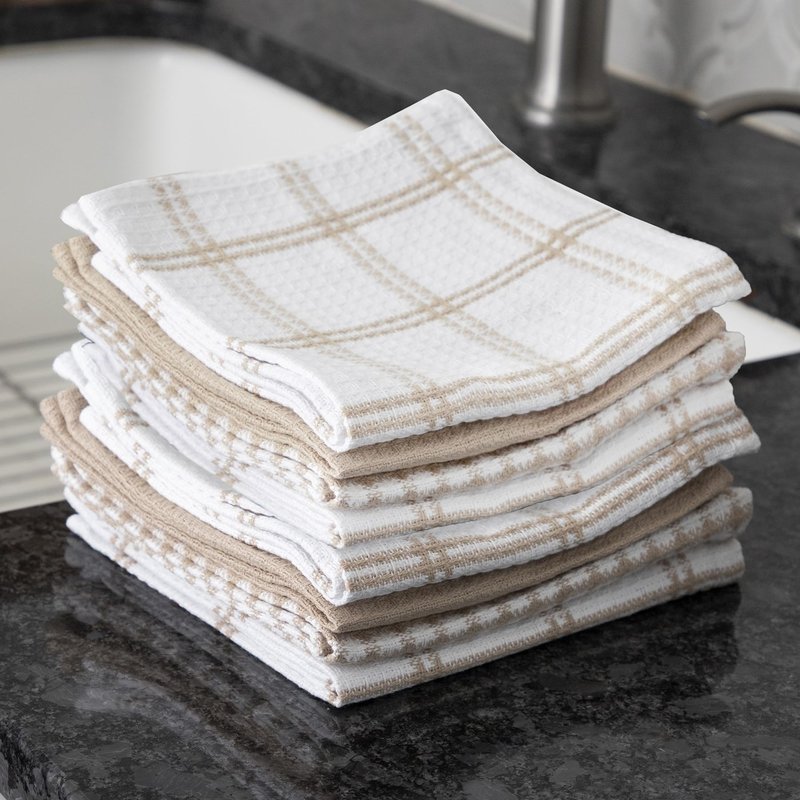 T-Fal Premium Waffle Dish Cloths: Highly Absorbent, Super Soft Long Lasting - 100% Cotton, 12"x13" Towel for Cleaning & Drying, (8-Pack), Sand