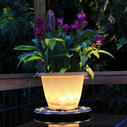 15" (78i50865) Gama Sonic Illuminated Plant Stand for Outdoor, Solar Power, Grey Base for Exterior Potted Plants