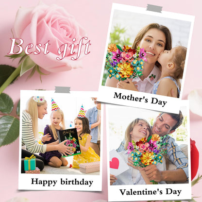 Utbttor Flowers Bouquet Building Set,891PCS Artificial Plant Flower Kit Toy for Kids, Artificial Flowers Botanical Collection for Women Girls, Gifts for Mother's Day, Christmas & Home Decor