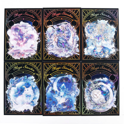 AuriicLeaf Magical PET Sticker Set, 60Pcs Fantasy Holographic Stickers for Scrapbooking, Journaling, DIY Crafts, and Collage Supplies