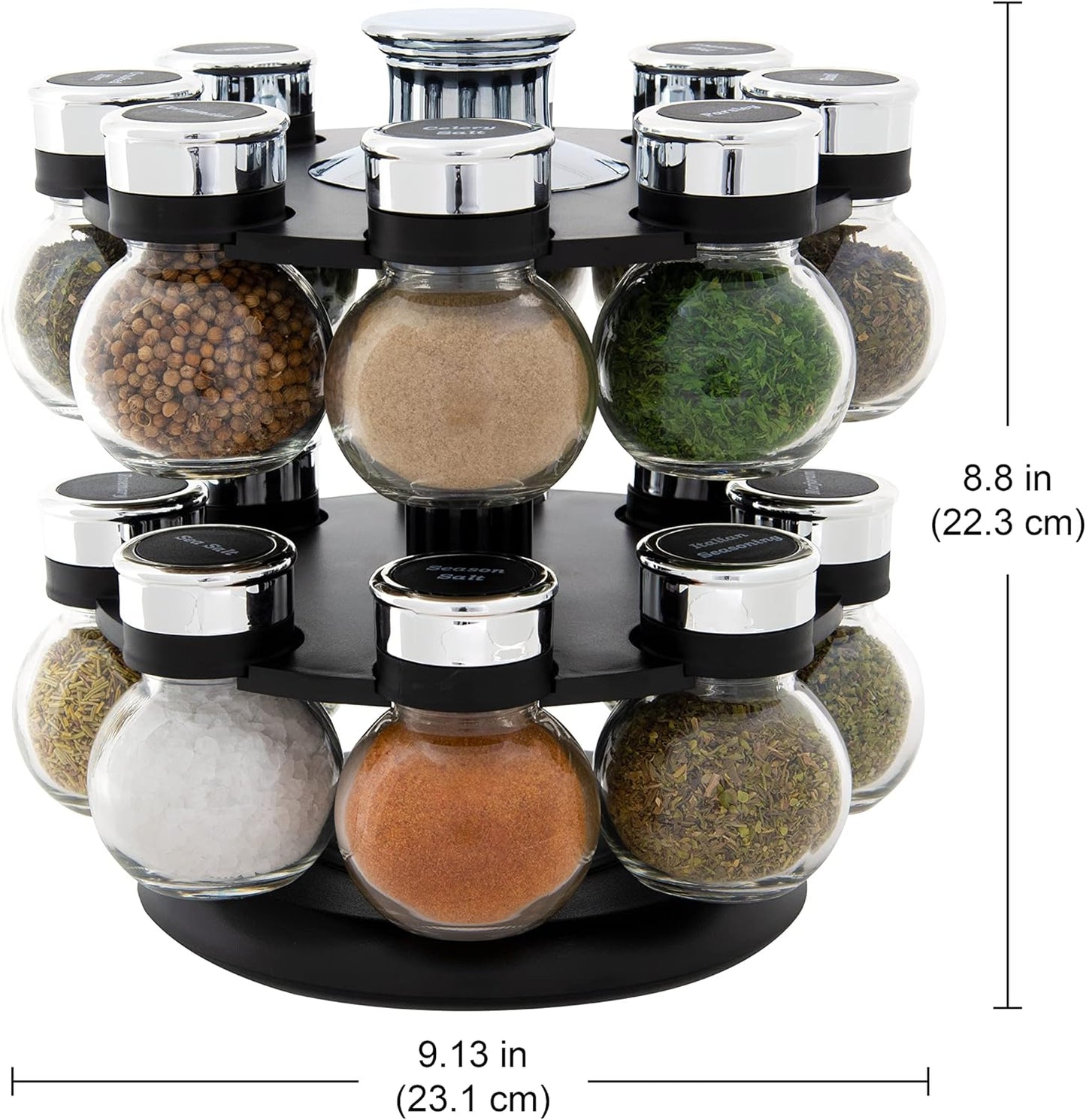 16 Countertop Kamenstein Ellington Jar Revolving Spice Rack with Prefilled Spices - Rotating Chrome and Plastic