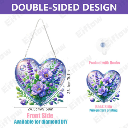Eiflow Acrylic Diamond Art Hanging Kit for Adults, DIY Diamonds Painting Door Hanger Board Kit, Special Crystal Diamond Art Painting Pendant Ornament (Purple Flower)