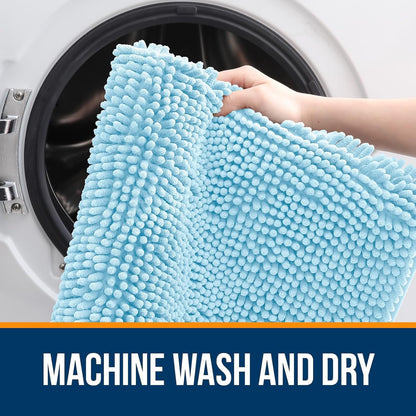 OLANLY Bathroom Rugs - Extra Soft Chenille Bath Mats with Rubber Backing | Quick Dry, Machine Washable, 30x20, Sky Blue
