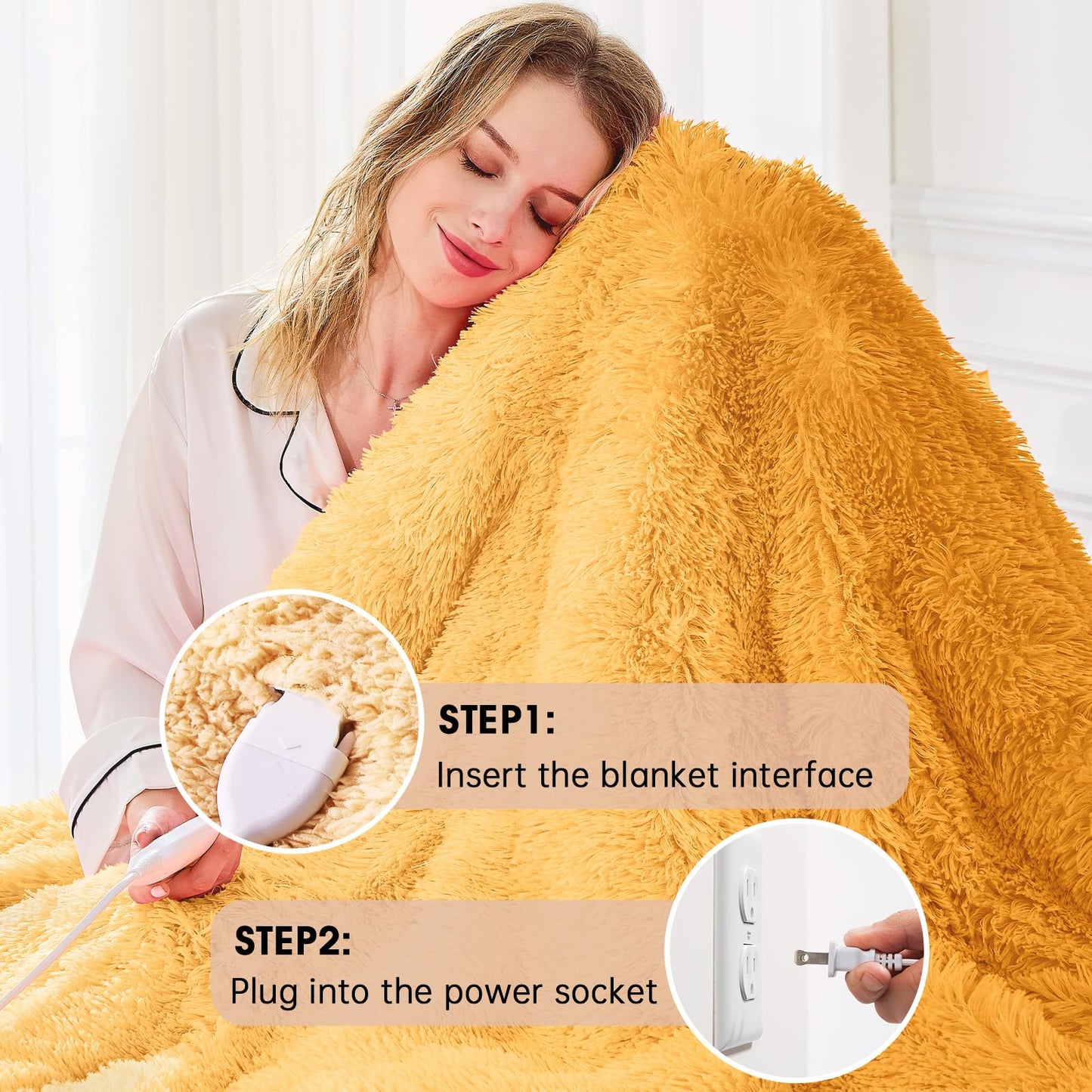 Heated Electric Blanket Throw,Warm Winter Birthday Gifts for Women Her Grandma-Faux Fur with Soft Sherpa,10 Heat Settings,5 Time Settings with Fast Heating, 50x60, Rainbow