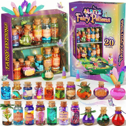 Alritz Fairy Potions Kit for Kids - Magic Potion Making Kit 20 Bottles, Glitter Crystals, Gifts for Girls Ages 6+ Year Old, Creative Craft Indoor Activity Party Birthday