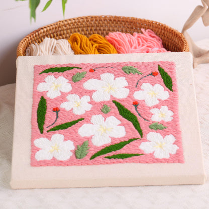 Embroidery Punch Needle kit Frame, Embroidery Starter Kits for Beginner Kids,Punch Needle Fabric with Pattern,Threader, Yarns,Embroidery Hoops & Rug Punch(Pink)