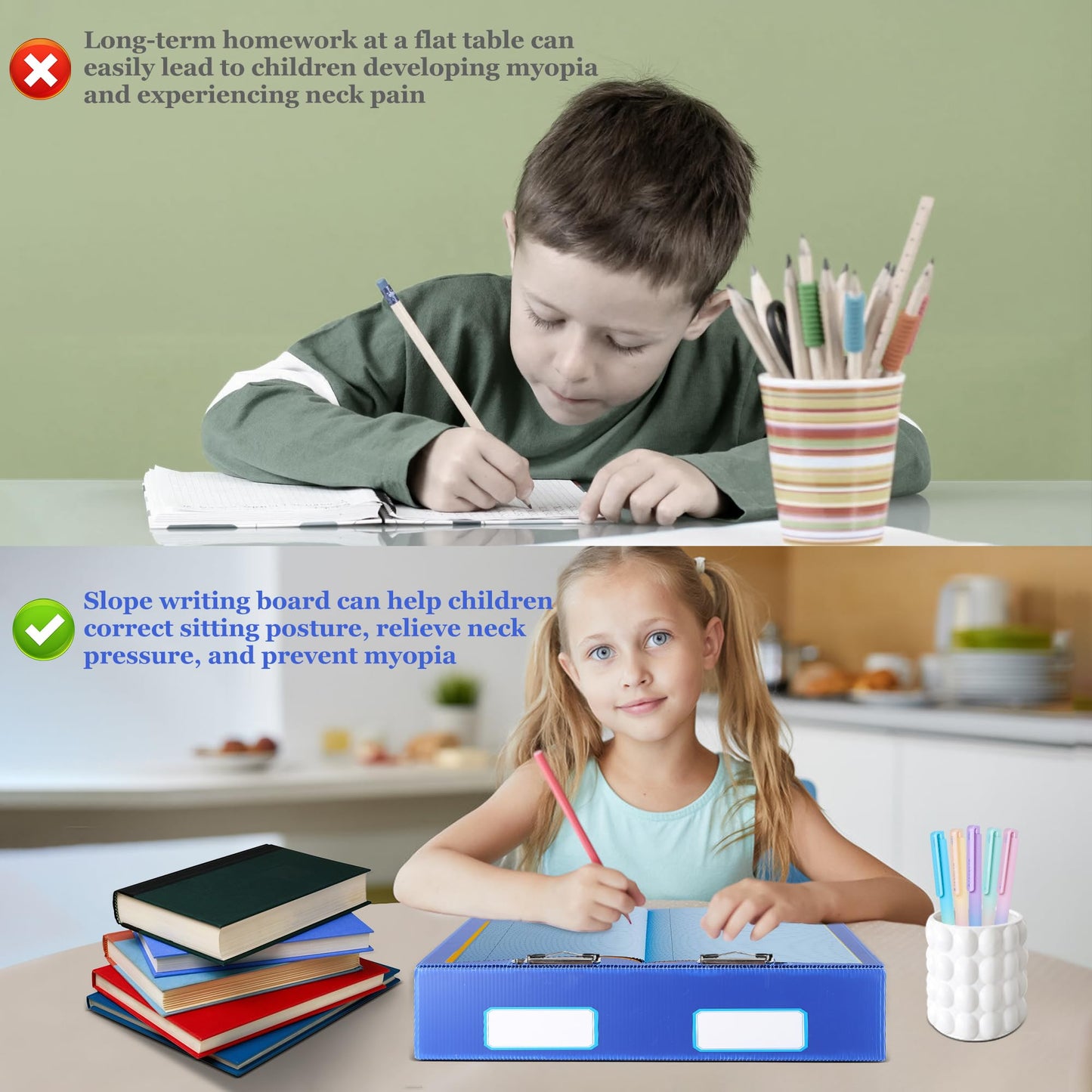 2pcs Slant Board for Writing 16 x 12 Inch Sloped Surface Clipboard 20°Tilted Writing Board to Improve Handwriting Legibility for Writing Reading Drawing