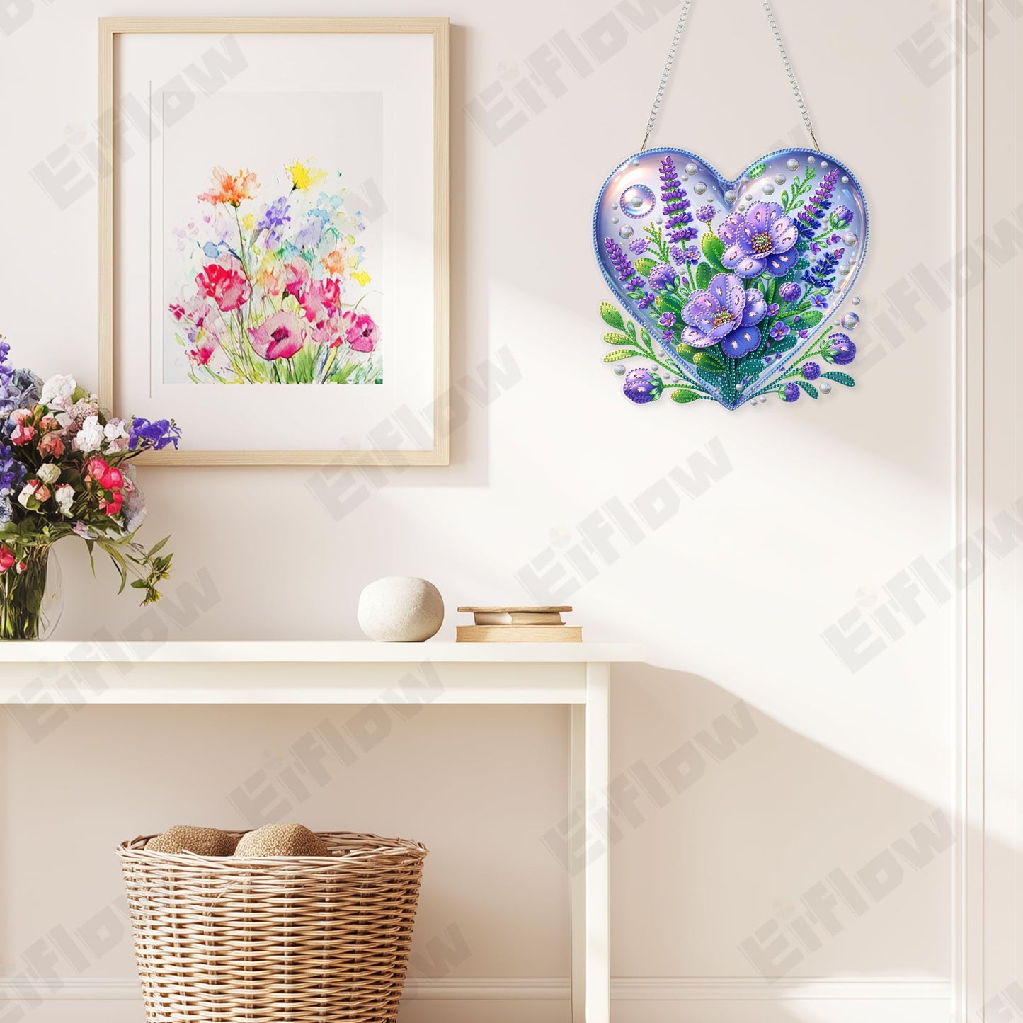 Eiflow Acrylic Diamond Art Hanging Kit for Adults, DIY Diamonds Painting Door Hanger Board Kit, Special Crystal Diamond Art Painting Pendant Ornament (Purple Flower)