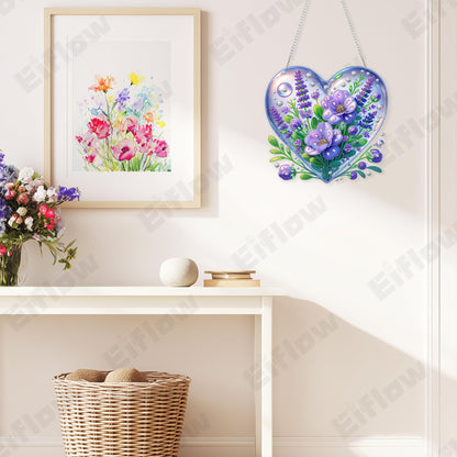 Eiflow Acrylic Diamond Art Hanging Kit for Adults, DIY Diamonds Painting Door Hanger Board Kit, Special Crystal Diamond Art Painting Pendant Ornament (Purple Flower)