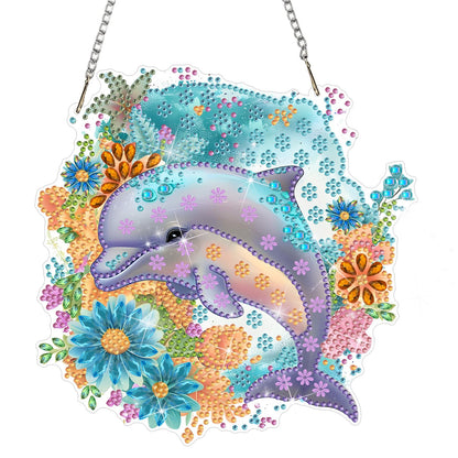 DOMROM Dolphin Diamond Art Hanging Kits for Adults Beginners, Special Shaped Crystal Diamond Painting Dolphin Pendant, DIY Diamond Art Suncatchers Animal for Home Garden Wall Decor Gift