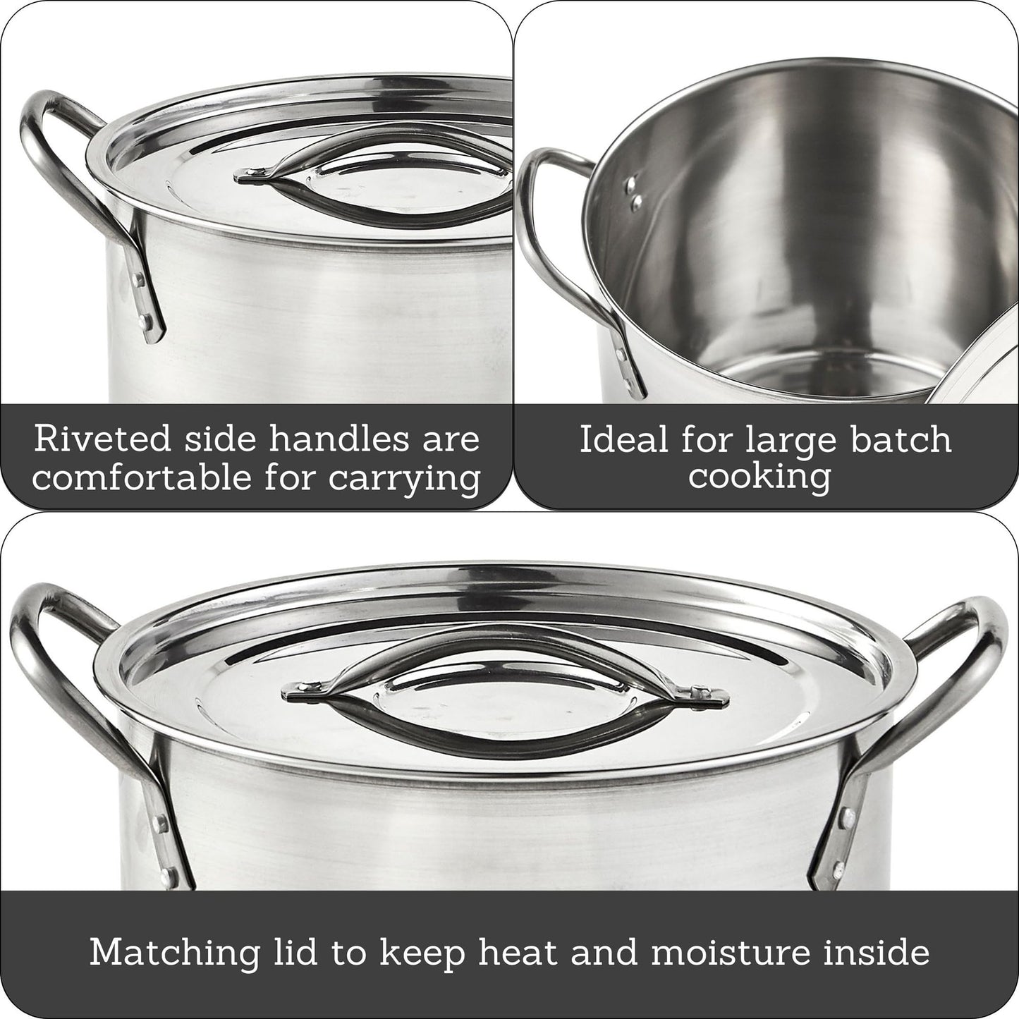 IMUSA 16Qt Stainless Steel Stock Pot with Lid, Large Cooking Pot for Soups, Boiling Seafood, Pasta, Stews, and Family Meals