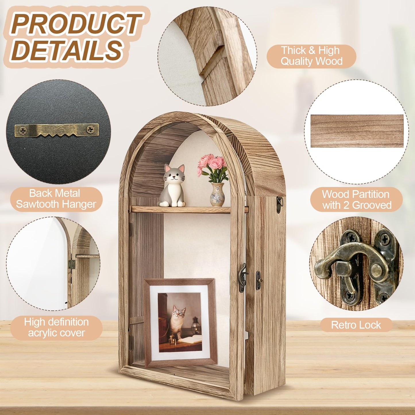 Shadow Box Frame 10x16, Natural Wood Display Case with Linen Back, Deep Picture Frame for Photos, Keepsakes, Flowers, Medals, Memorabilia, DIY Crafts, Wedding or Pet Memory Box Wall & Table Decor