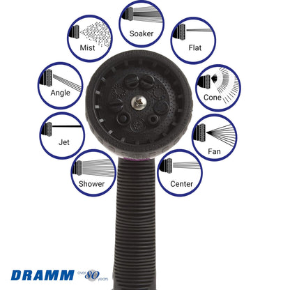 Dramm Revolver Heavy Duty 9 Pattern Quick Click Adjustable Garden Hose Spray Nozzle with Trigger Style Handle, for your Car, Boat, Deck, Sidewalk, Flowers and Young Trees, Orange