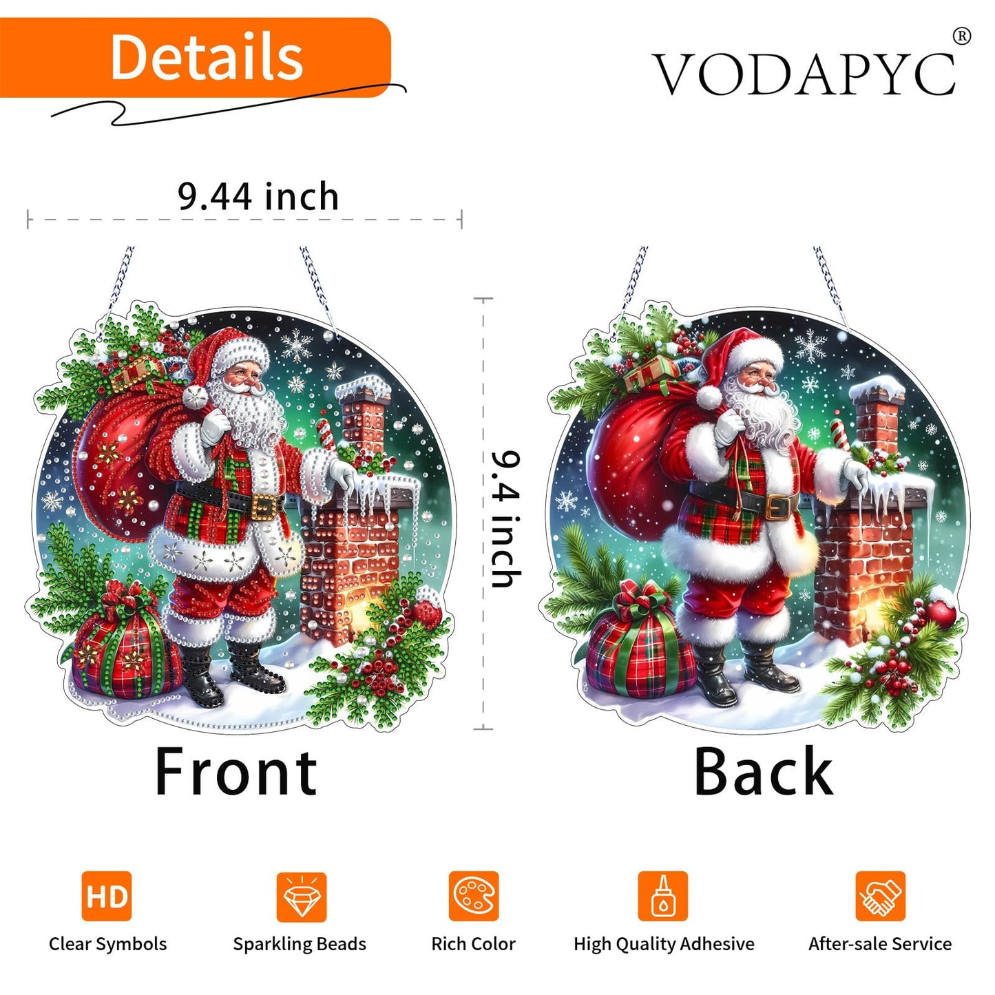 VODAPYC Christmas Diamond Art Hanging Kit for Adults, DIY Double Sided Special Shaped Diamonds Art Window Pendant Ornament for Home Decor(Santa Claus-2)