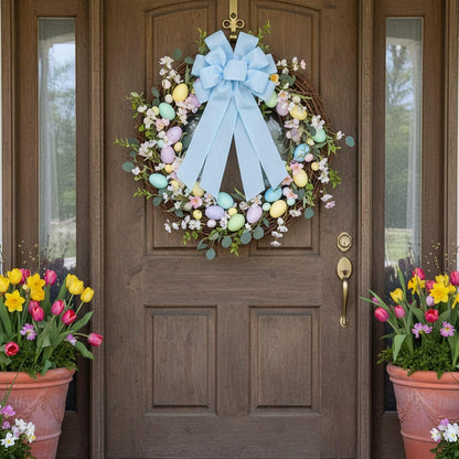 Skiennix Baby Blue Large Bow - 11x21 Inch Linen Texture Wired Ribbon for Wreaths & Decor