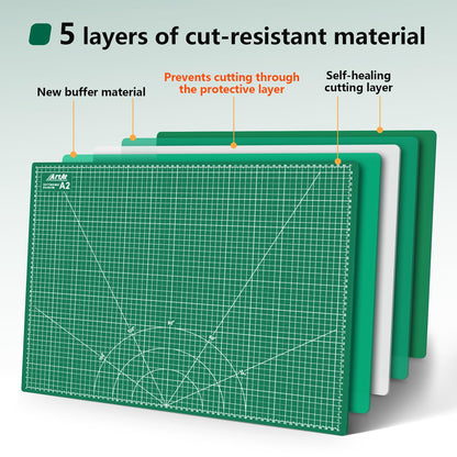 ArtAt Self Healing Cutting Mat: 18″x 24″ Green Double Sided, Non-Slip 5 Layers PVC Durable A2 Sewing Craft Mat for Rotary Cutter, Use for Quilting, Scrapbooking and Craft & Art Projects…