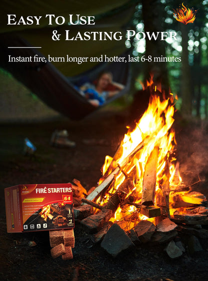 Nvkrvks Fire Starter, Easy-Burning Fire Starter Squares for Wood Stoves, Campfires, Grill Pit and Fireplace, Natural & Waterproof BBQ Fire Starters, 64 Mini Square
