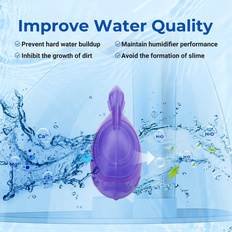 Funmit Humidifier Cleaning Fish, 12 Pack Humidifier Cleaner for Humidifiers and Fish Tanks, Purifies Water, Prevents Hard Water Build-Up, Reduces Scale, Purple