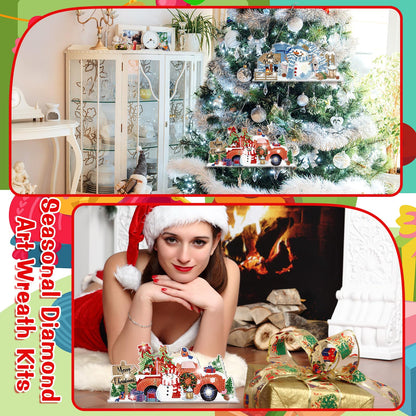 Cinnvoice 12 Pcs Seasonal Diamond Art Wreath Kits Holiday 5d DIY Diamond Painting Signs Germ Hanging Art Ornaments for Wall Door Decorations (Novel)